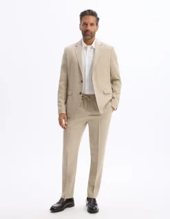 Slim-fit broek van lyocell en linnen - beige