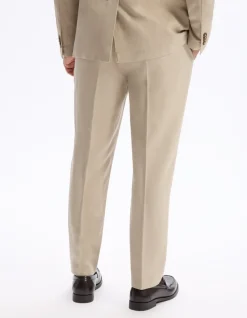 Slim-fit broek van lyocell en linnen - beige