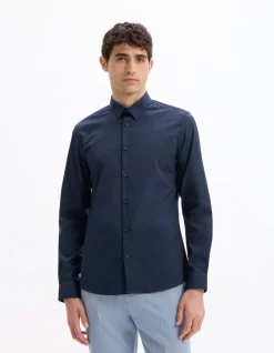 Slim-fit hemd in stretchkatoen - marine
