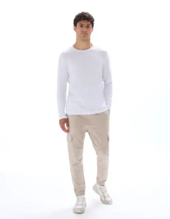 Slim-fit stretch katoenen cargobroek - beige