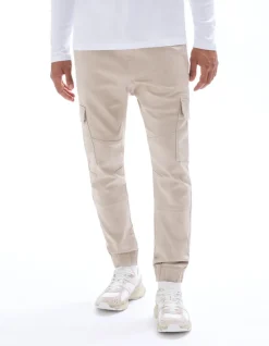Slim-fit stretch katoenen cargobroek - beige
