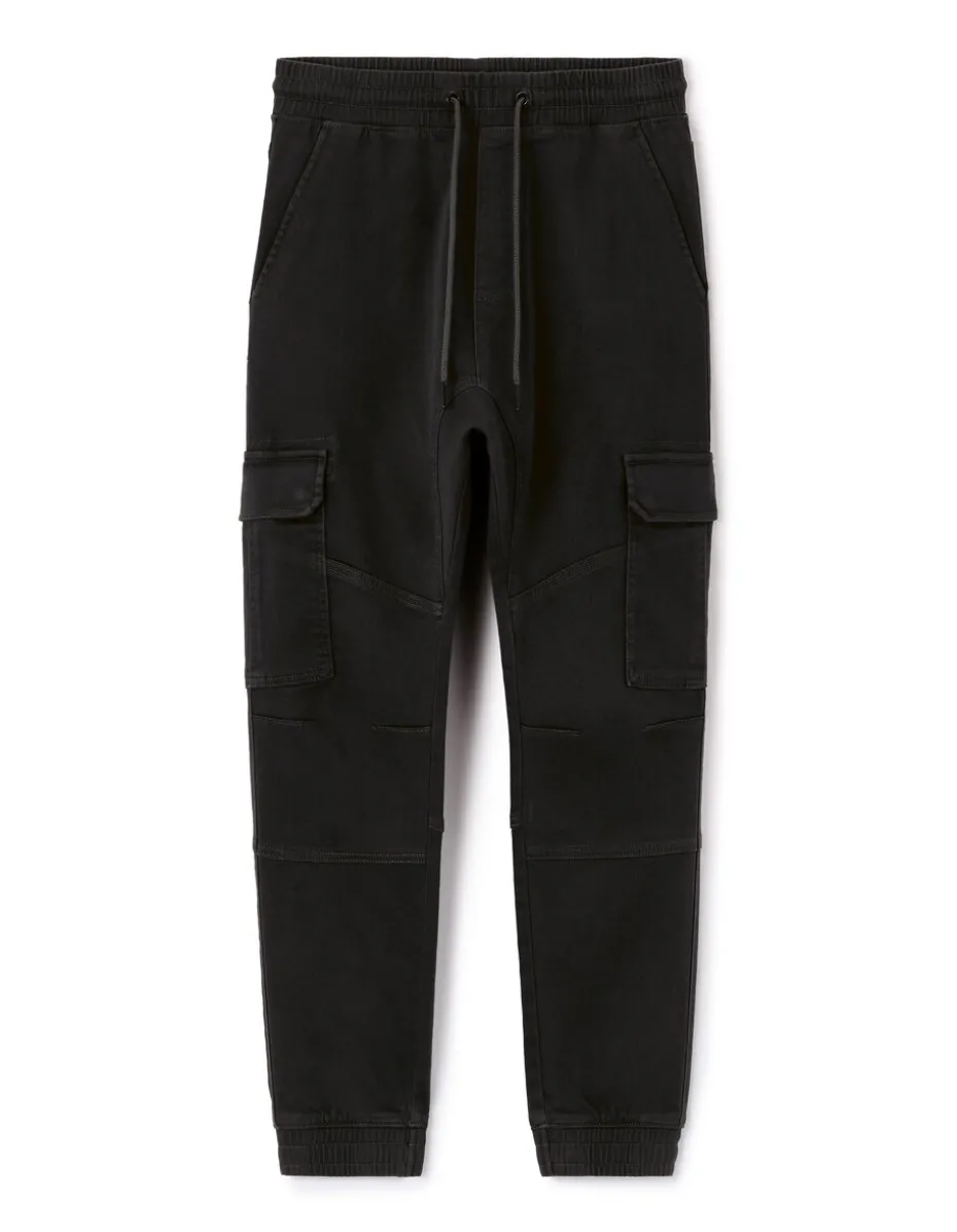Slim-fit stretch katoenen cargobroek - zwart