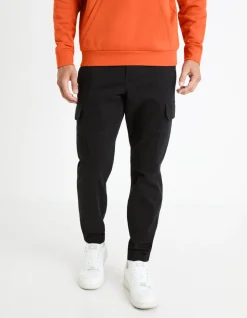 Slim-fit stretch katoenen cargobroek - zwart