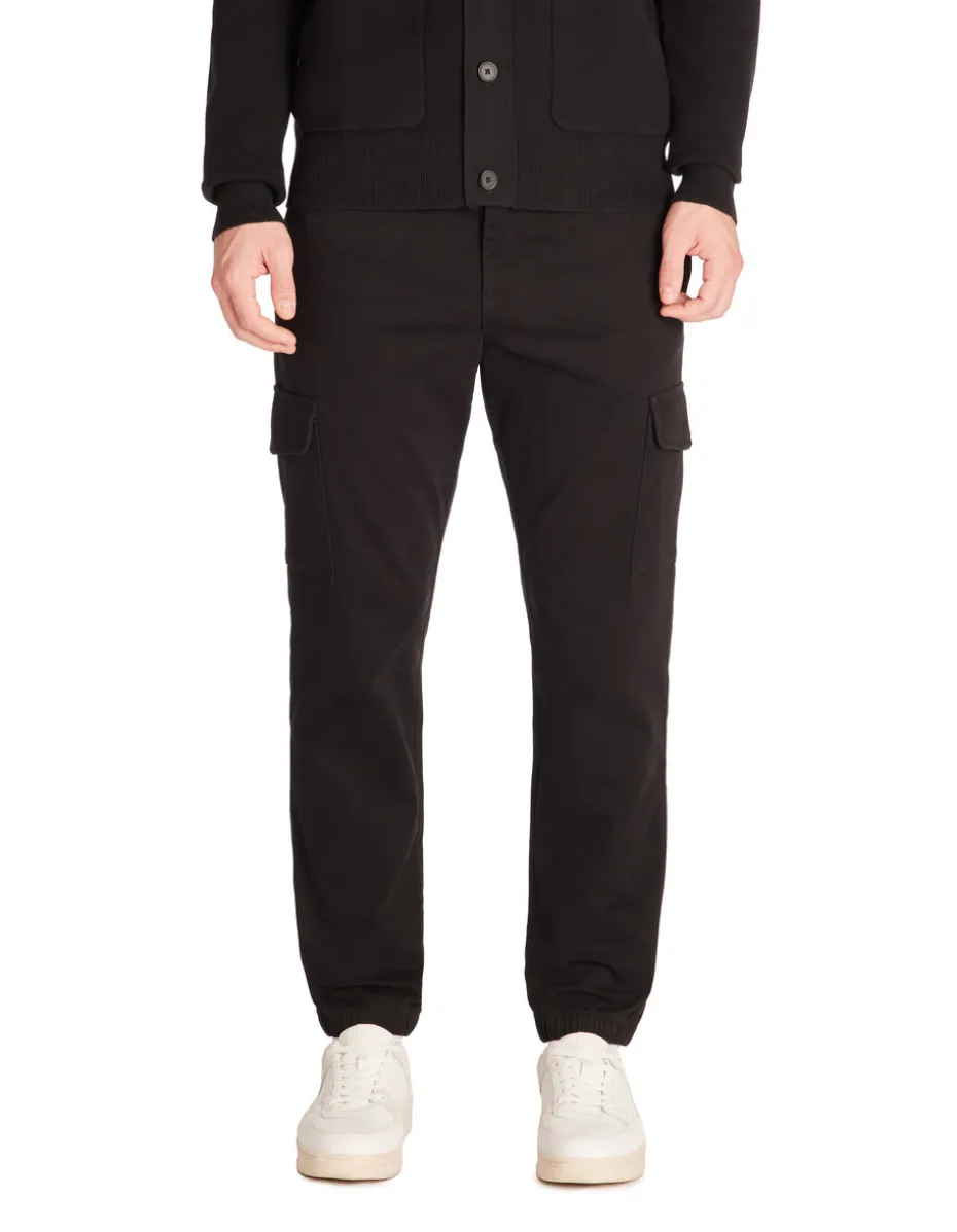 Slim-fit stretch katoenen cargobroek - zwart