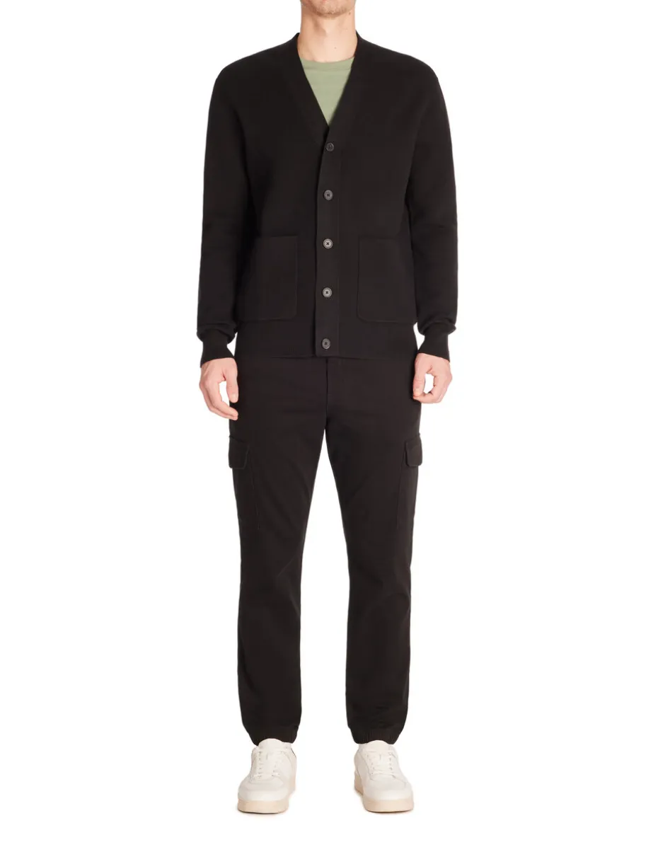 Slim-fit stretch katoenen cargobroek - zwart