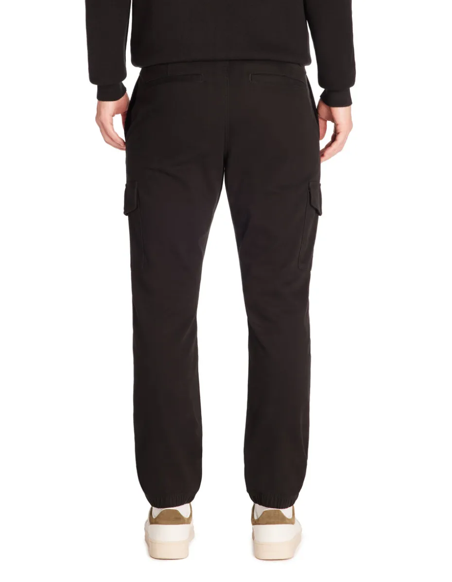 Slim-fit stretch katoenen cargobroek - zwart