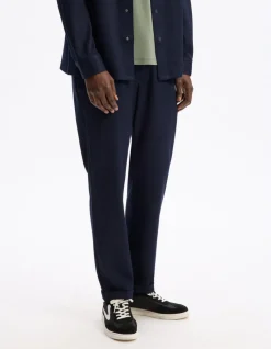 Slim-fit stretchkatoenen broek - marineblauw