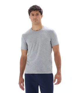 Slim-fit T-shirt met ronde hals van stretchkatoen - gemêleerd grijs