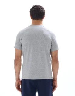 Slim-fit T-shirt met ronde hals van stretchkatoen - gemêleerd grijs