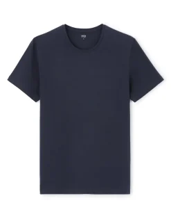 Slim-fit T-shirt met ronde hals van stretchkatoen - marineblauw