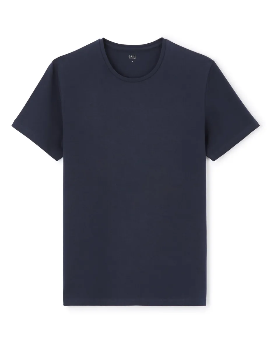 Slim-fit T-shirt met ronde hals van stretchkatoen - marineblauw