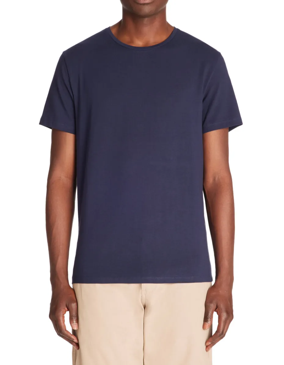 Slim-fit T-shirt met ronde hals van stretchkatoen - marineblauw
