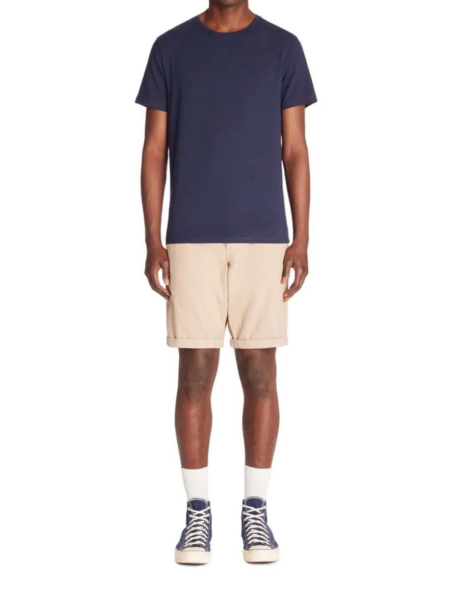 Slim-fit T-shirt met ronde hals van stretchkatoen - marineblauw