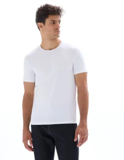 Slim-fit T-shirt met ronde hals van stretchkatoen - wit
