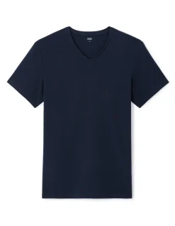 Slim-fit T-shirt met V-hals in stretchkatoen - marineblauw