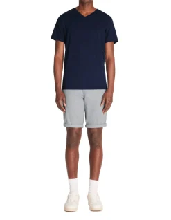 Slim-fit T-shirt met V-hals in stretchkatoen - marineblauw