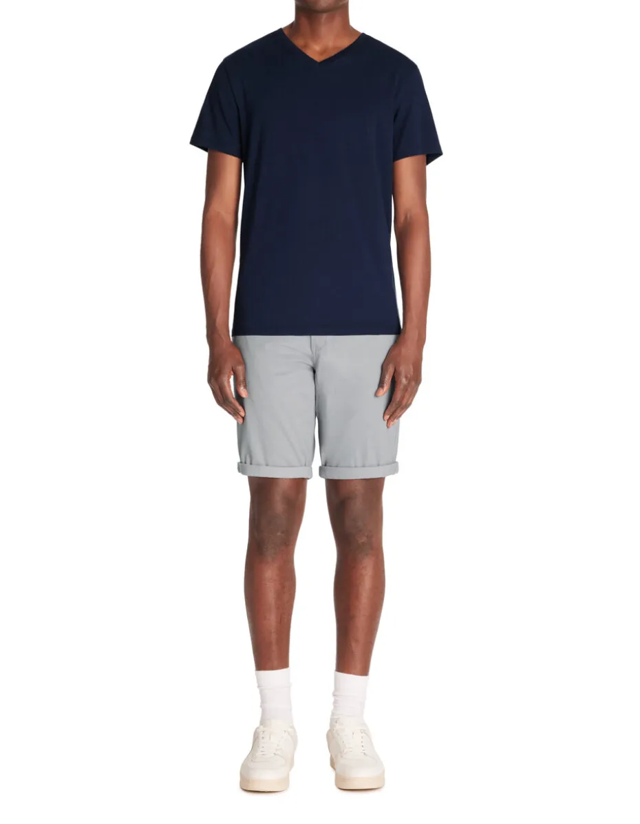 Slim-fit T-shirt met V-hals in stretchkatoen - marineblauw