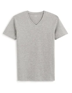 Slim-fit T-shirt met V-hals in stretchkatoen - gemêleerd grijs