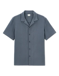 Slub katoenen regular fit shirt - 100% katoen - blauwgrijs