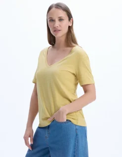 Slub katoenen t-shirt - geel