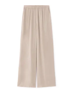 Soepel vallende satijnen broek - beige