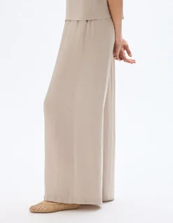 Soepel vallende satijnen broek - beige