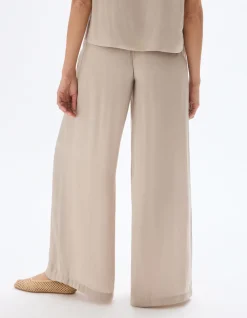 Soepel vallende satijnen broek - beige