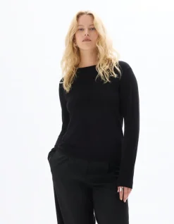 Soepelvallende trui met ronde hals van ECOVERO™-viscose - zwart