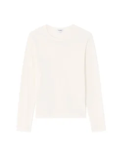 Soepelvallende trui met ronde hals van ECOVERO™ viscose - ecru