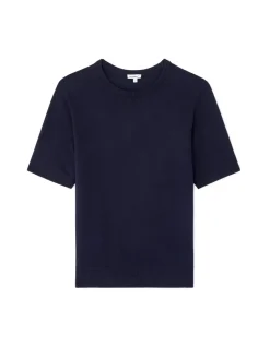 Soepelvallende trui met ronde hals in ECOVERO™ viscose - marineblauw