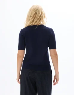 Soepelvallende trui met ronde hals in ECOVERO™ viscose - marineblauw