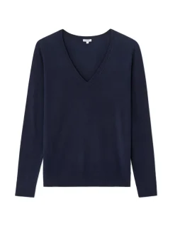 Soepelvallende V-hals trui van ECOVERO™-viscose - marineblauw