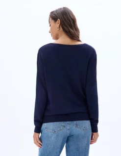 Soepelvallende V-hals trui van ECOVERO™-viscose - marineblauw