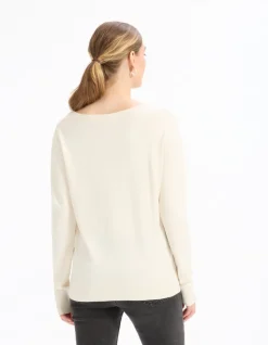 Soepelvallende V-halstrui van Ecovero viscose - beige