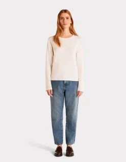 Soepelvallende viscose trui met ronde hals Ecovero - ecru