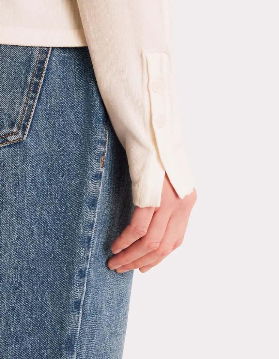 Soepelvallende viscose trui met ronde hals Ecovero - ecru