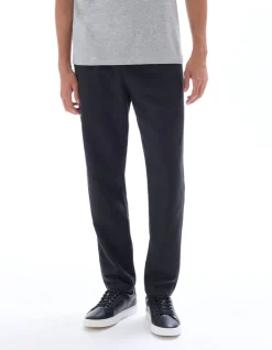 Straight broek met textuur in canvas van 100% katoen - zwart