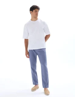 Straight fit broek van gestructureerde canvas 100% katoen - middenblauw