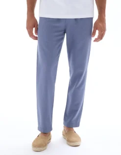 Straight fit broek van gestructureerde canvas 100% katoen - middenblauw