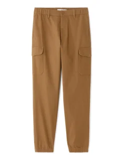 Straight fit stretchkatoenen cargobroek - caramel