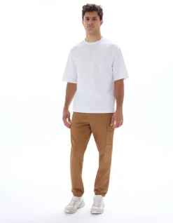 Straight fit stretchkatoenen cargobroek - caramel