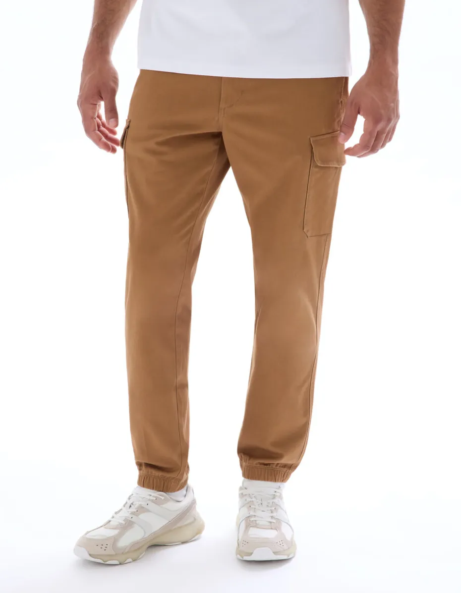 Straight fit stretchkatoenen cargobroek - caramel