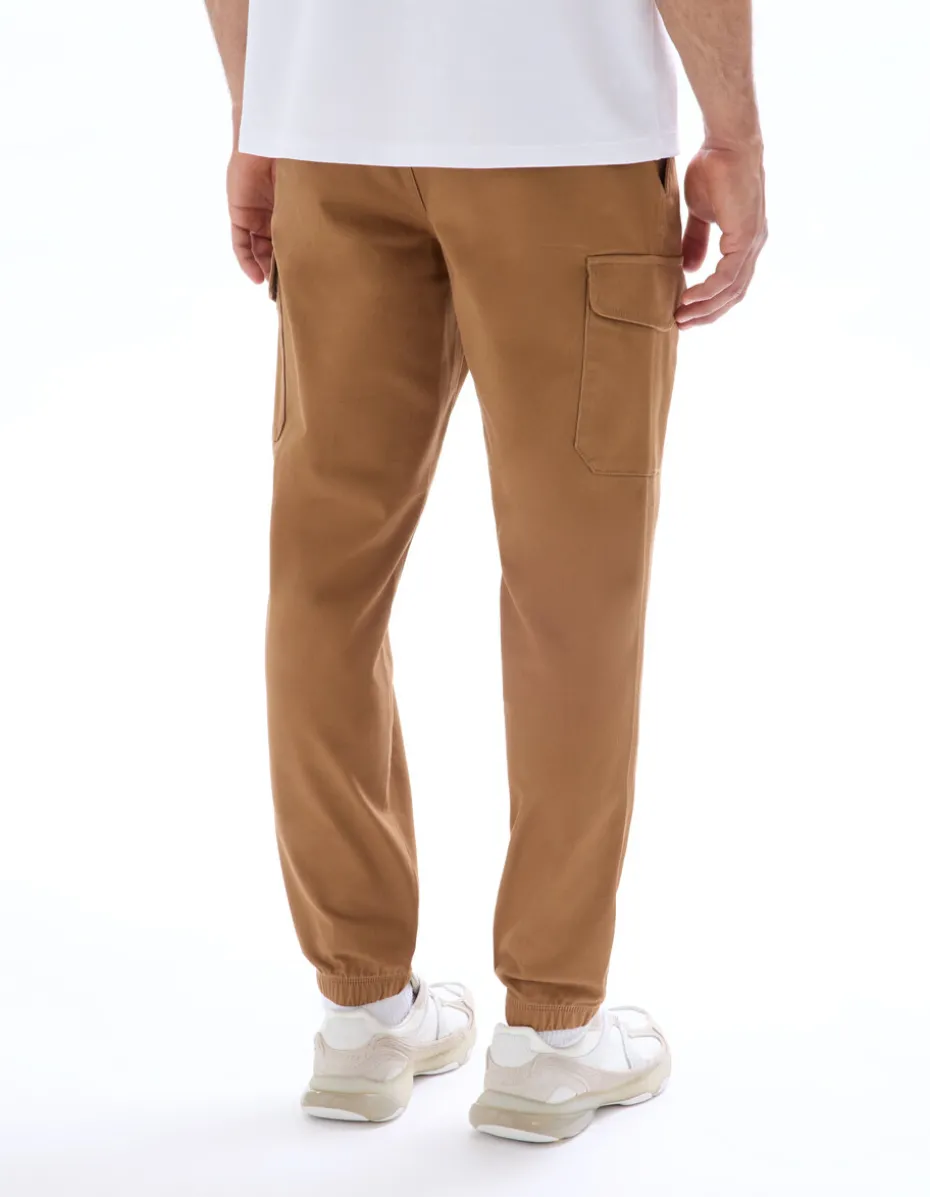 Straight fit stretchkatoenen cargobroek - caramel