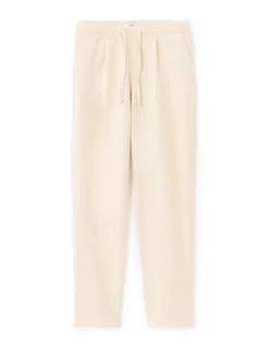 Straight pantalon van getextureerd canvas, 100% katoen - ecru