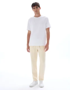 Straight pantalon van getextureerd canvas, 100% katoen - ecru