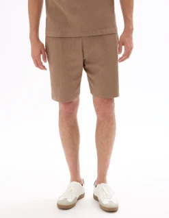 Stretchkatoenen bermuda met trekkoord - taupe