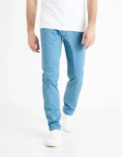 Stretchkatoenen slim fit chinobroek - blauw