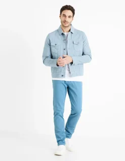 Stretchkatoenen slim fit chinobroek - blauw