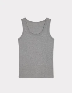Tanktop van katoenmix met brede bandjes - heidegrijs