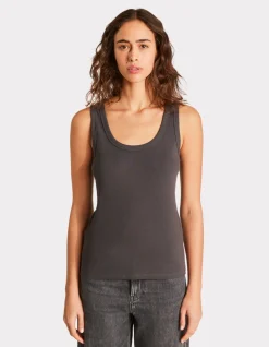 Tanktop van stretchkatoen met ribbels - grijs